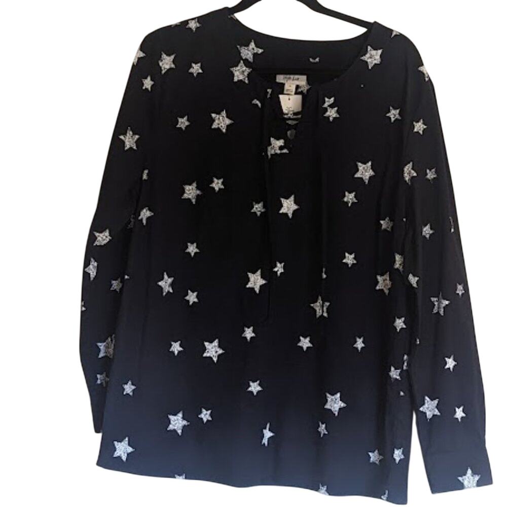 Style & Co NWT 100% Navy Star Lace Front Tunic Size XL - Picture 2 of 9